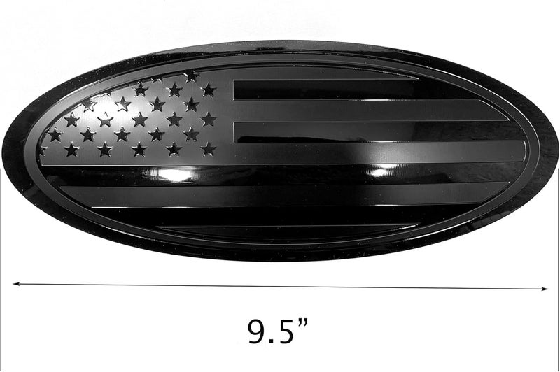 eVerHITCH 9.5 inch Overlay Front Grille Tailgate Rear Aluminum Oval American Black Flag Emblem for F150 2015-2021 (Black, 9.5") - Image 2